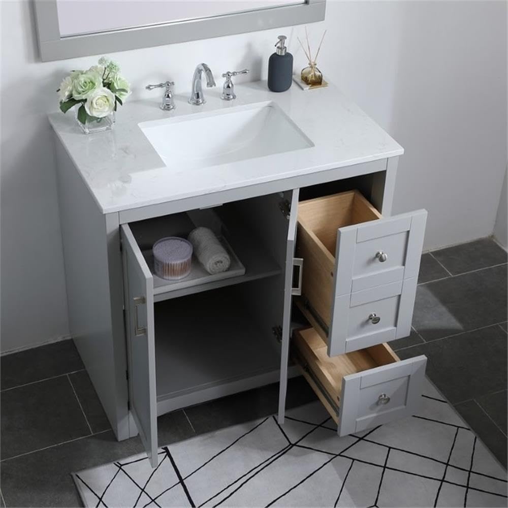 36 Inch Single Bathroom Vanity in Grey by Elegant Decor – 36"Lx22"Wx34"H, Engineered Wood, Grey, Model VF17036GR