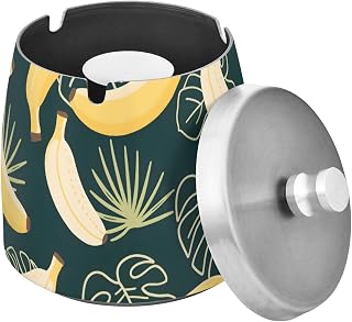 Banana Leaf Pattern Splash Ashtray with Lid, Outdoor Ashtrays for Patio