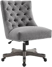 Dixie Graywash Wood Base Upholstered Tufted Swivel Office Chair in Gray