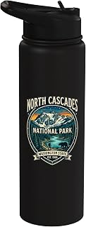 North Cascades National Park Washington State Vintage Badge Stainless Steel Insulated Water Bottle
