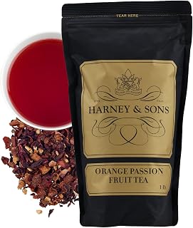 Harney & Sons Orange Passion Fruit Herbal Tea, Loose Leaf, 16 oz | Caffeine-free herbal tea with orange, passion fruit, rosehips, hibiscus, and apple pieces.