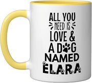 Dog Name Elara - All You Need is Love! Ceramic Mug, Yellow/White, 11oz