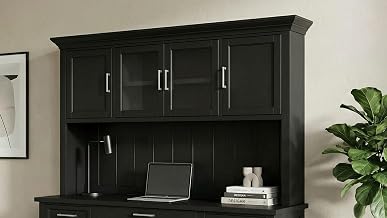 Martin Furniture Modern Wood Hutch with Doors, Storage Hutch, Office Storage, Fully Assembled, Black