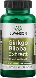 Swanson Ginkgo Biloba Extract 24% 60 Milligrams, 120 Capsules | Helps Maintain Healthy Cognitive Function, Supports Brain and Nervous System Health, Promotes Focus and Mental Edge