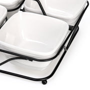 Pumtus Ceramic Divided Snack Tray, 4 Removable 12oz Bowls with Metal Stand, White