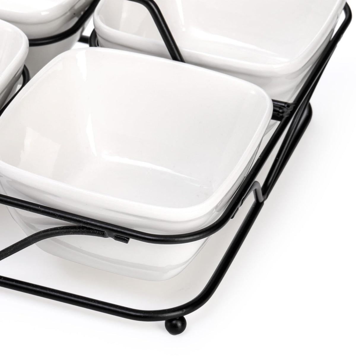 Pumtus Ceramic Divided Snack Tray, 4 Removable 12oz Bowls with Metal Stand, White