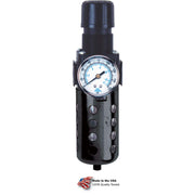 Tri-Star Filter/Regulator by Arrow Pneumatics – 2.66"L x 2.66"W x 9.75"H, Zinc/ Poly Bowl, Black, Model B752G