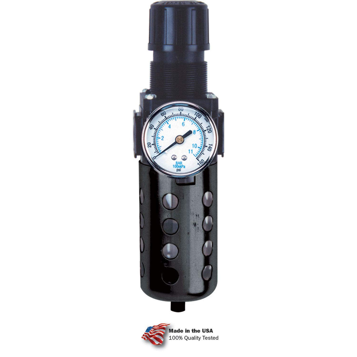 Tri-Star Filter/Regulator by Arrow Pneumatics – 2.66"L x 2.66"W x 9.75"H, Zinc/ Poly Bowl, Black, Model B752G