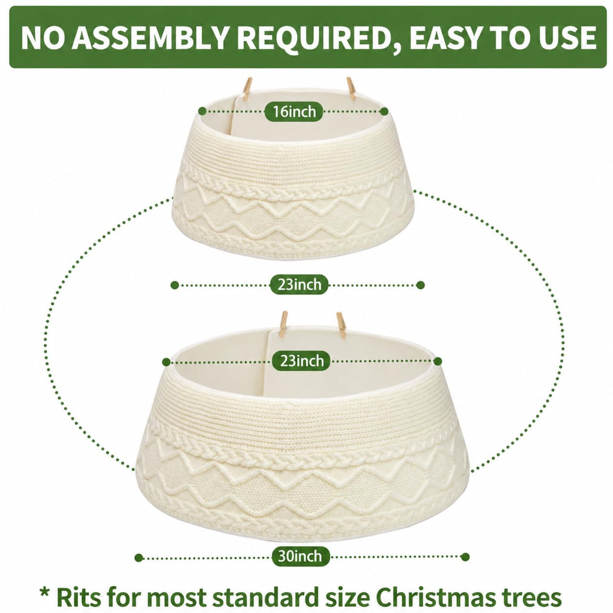 Noiclub Knit Christmas Tree Collar, Cream Cable, 23-30 Inch Diameter