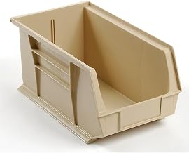 Global Industrial Plastic Hanging & Stacking Bin, 14-3/4"L x 8-1/4"W x 7" H | Beige, Space-Saving Multi-Purpose Storage Bin, 60 lbs Weight Capacity, Lot of 12