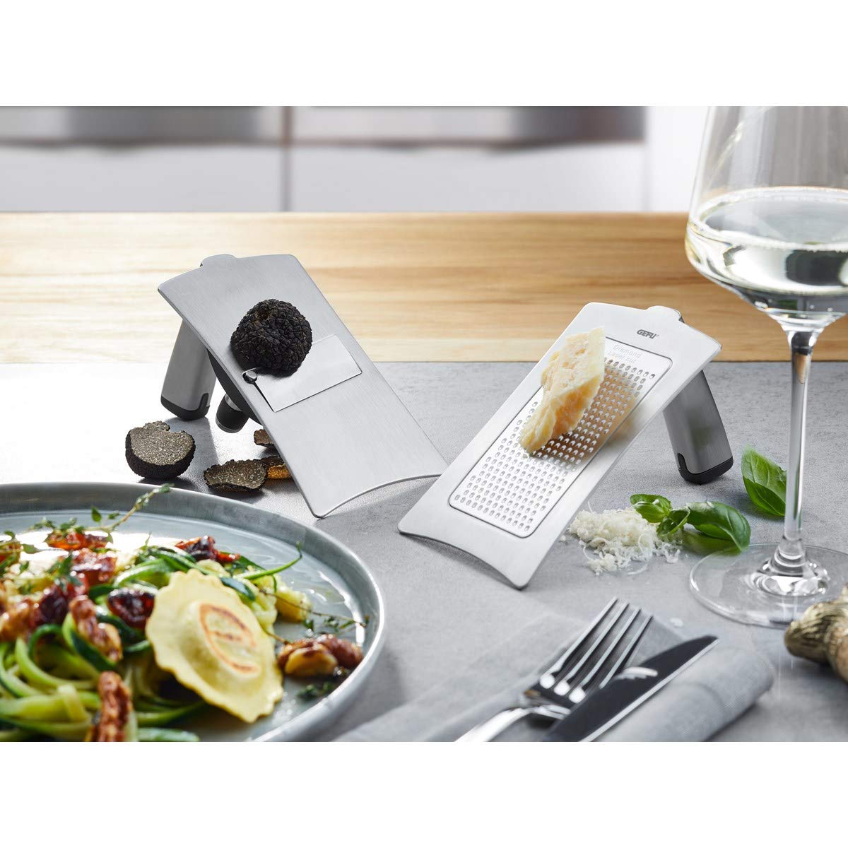 Gourmet Truffle & Parmesan Cheese Slicer & Grater by GEFU – 14.7 x 8.2 x 8.5 cm, Stainless Steel, Silver, Model GF24-54000