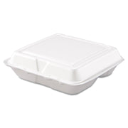 Dart 80HT3R Sm 3 Comp Foam Hinged Container, 8 in (Case of 200)