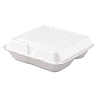 Dart 80HT3R Sm 3 Comp Foam Hinged Container, 8 in (Case of 200)