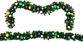 9 ft. Sequoia Decorated with The Mardi Gras Ornament Collection Pre-Lit with LEDs Garland, Warm White