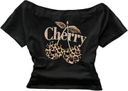 Women's Off The Shoulder Graphic Tees Printed T Shirts Y2K Tops