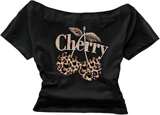 Women's Off The Shoulder Graphic Tees Printed T Shirts Y2K Tops