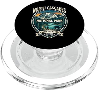 North Cascades National Park Washington State Vintage Badge PopSockets PopGrip for MagSafe