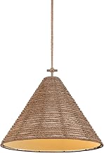 Troy Lighting Redwood 1-Light Pendant | Patina Brass Finish | Abaca Rope Wrapped Wheat Linen Shade | Coastal Nautical Ceiling Light | Braided Cord Suspension | 30" W x 22.25" H | F6030-PBR