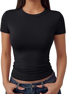 Womens Double Lined Short Sleeve Crop Tops