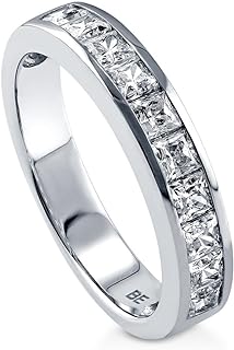 Sterling Silver CZ Rings Stackable Half Eternity Band Ring for Women, Channel Set Cubic Zirconia - Cushion, Emerald, Princess Cut