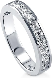 Sterling Silver CZ Rings Stackable Half Eternity Band Ring for Women, Channel Set Cubic Zirconia - Cushion, Emerald, Princess Cut