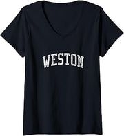 Womens Weston MA J02 Vintage Athletic Sports Design V-Neck T-Shirt