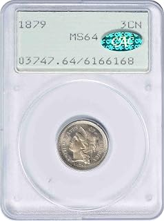 1879 P Three Cent Nickel, CAC Verified PCGS MS64