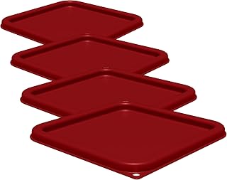 Carlisle FoodService Products Squares Square Food Storage Container Lid with Stackable Design for Catering, Buffets, Restaurants, Proprietary Blend, 6 To 8 Quarts, Red (Pack of 4)