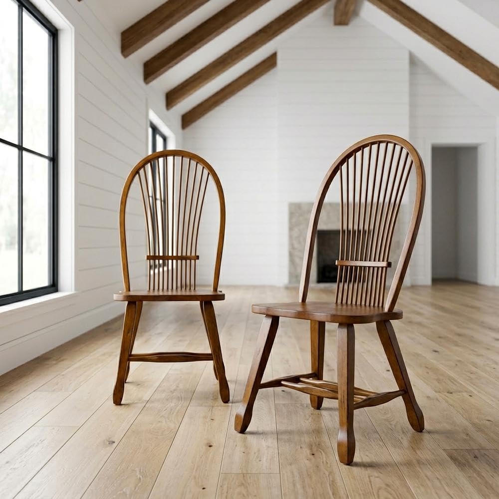 Oak Veneer Sheaf-Back Side Chairs Set of by Starlight Canyon Home – Solid + Manufactured Wood, Brown, Pack of 2