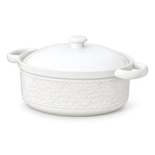 Fun Elements Ceramic Casserole, 2 Quart with Lid, Bright White