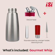 iSi Gourmet Whip (1 Quart) - Multifunctional Food Whipper for Warm & Cold Application by iSi North America – 32 Ounces, 32.0 fluid_ounces, Stainless Steel, Red, Model 170301
