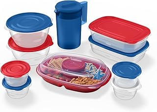 Rubbermaid TakeAlongs Special-Edition Americana 22-Piece Set of Food Storage Containers with Lids, Including Party Platter and Pitcher, QuikClik Seal, BPA-Free