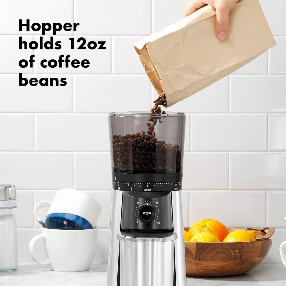 Brew Conical Burr Coffee Grinder by OXO – 12.0 ounces, Stainless Steel, Silver