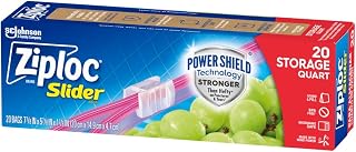 Ziploc Quart Food Storage Slider Bags, Power Shield Technology for More Durability, 20 Count
