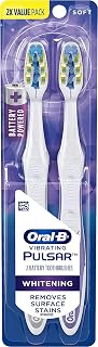 Oral-B 3D White Pulsar, Battery electric toothbrushes, 2 count SOFT toothbrush pack, removes stains, whitens teeth, travel essentials tooth brush