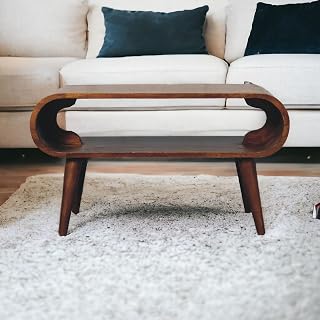 32" Contemporary Coffee Table, Round Coffee Table with Nordic Supports, Mesa De Centro para Sala with Clean Lines for Living Space Decoration, Chestnut