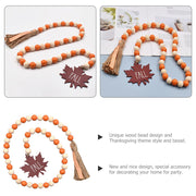 Thanksgiving Wooden Beads Garland: Farmhouse Wood Bead Garland Hanging Wood with Tassel Maple Leaves Pumpkin for Halloween Party Thanksgiving Fall Harvest Decor by IMIKEYA – Model