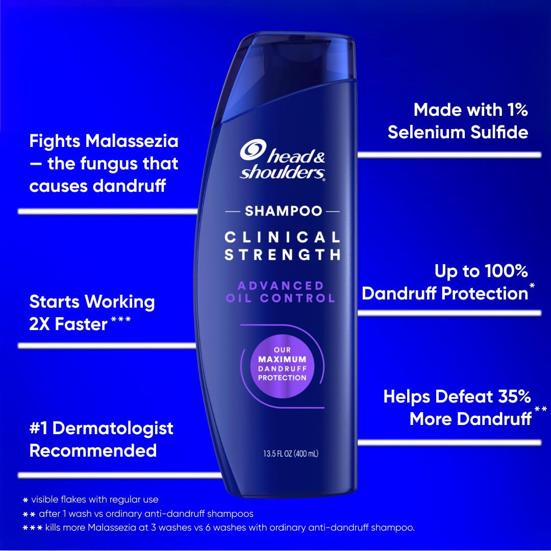 Clinical Strength Advanced Oil Control Anti-Dandruff Shampoo by Head & Shoulders – 13.5 Fl Oz (Pack of 6), 블루., Pack of 6, Model 030772161647