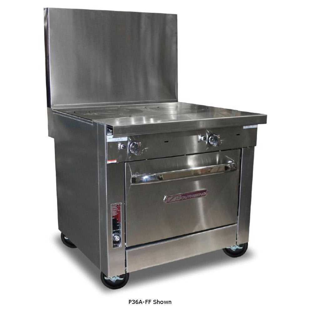 Southbend Platinum Heavy Duty 36" Gas Range w/ (2) 18" French Hot Tops & Cabinet Base by SOUTH BEND – Stainless Steel, Model P36C-FF