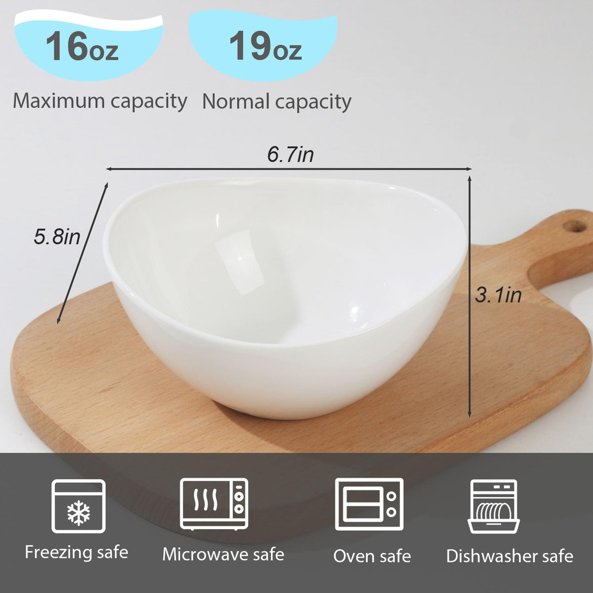 Samsle Ceramic Serving Bowls, 19 Ounces, Oval White Porcelain, Set of 6