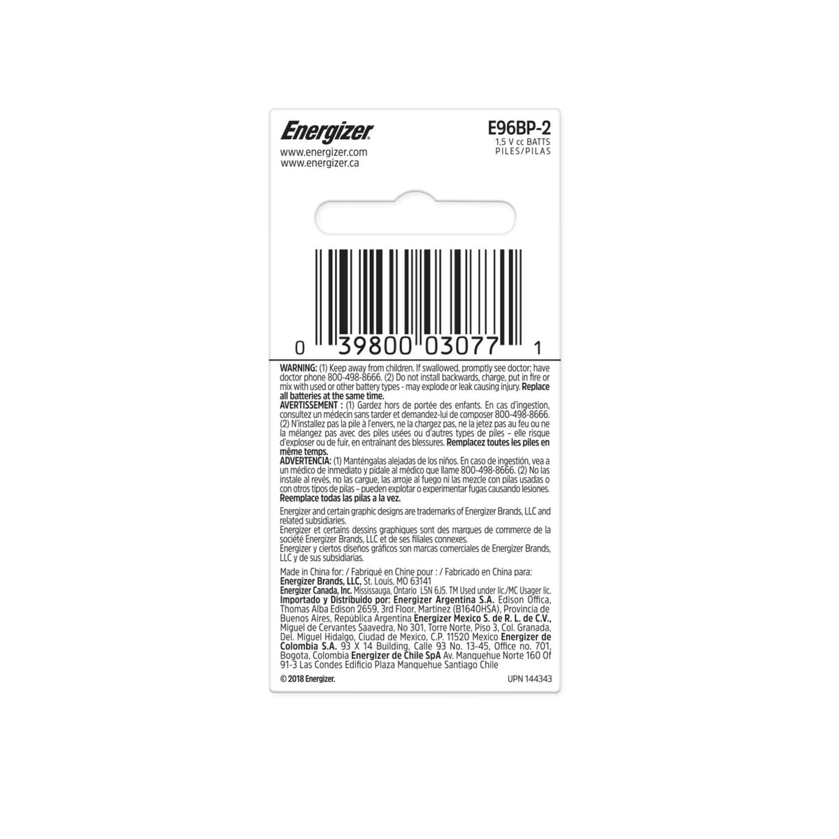 AAAA Batteries by Energizer – 2 Count (Pack of 1), Plastic, Multicolor, Pack of 6, Model E96BP-2
