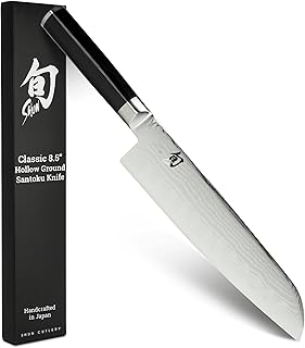 Shun Classic 8.5" Hollow Ground Santoku Knife, Damascus, Pakkawood
