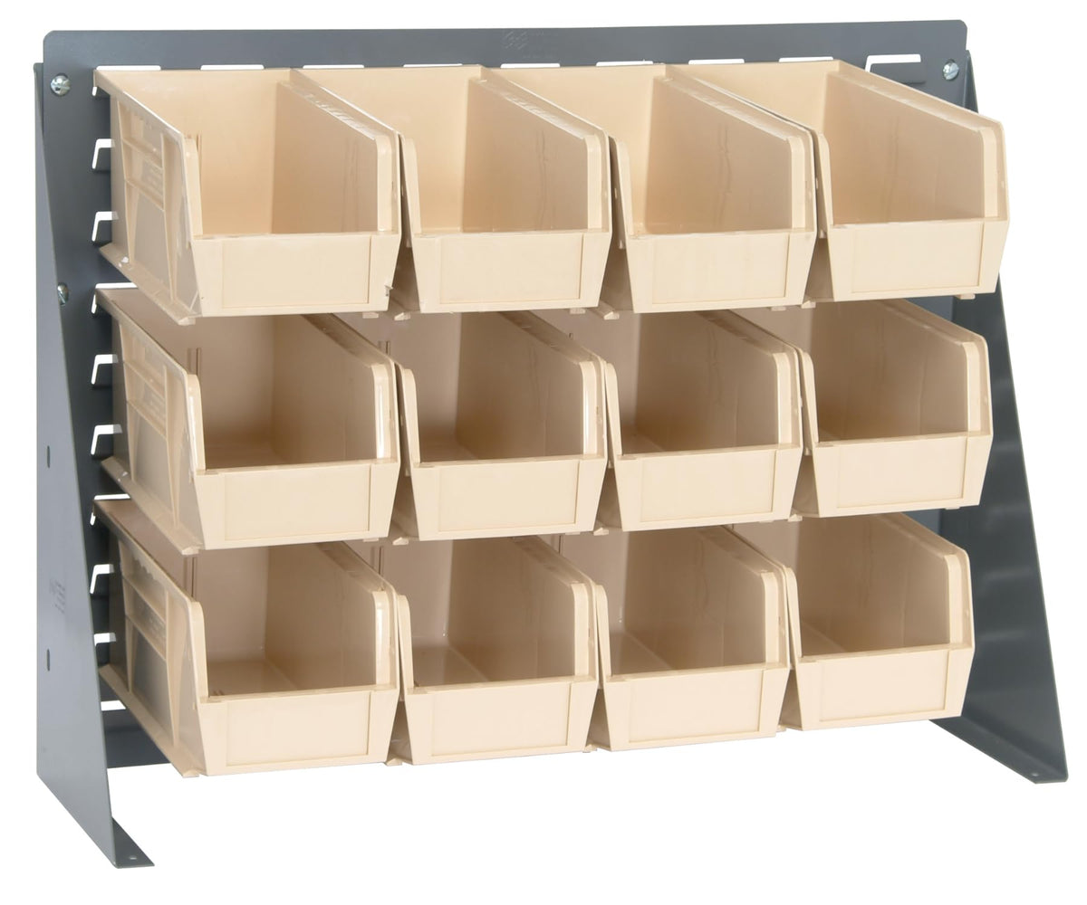 QUANTUM STORAGE SYSTEMS Ivory / 21" H x 28" W x 8" D / 11" L x 6" W x 5" H 12 Ultra Ivory Bins Standing Shelf Units