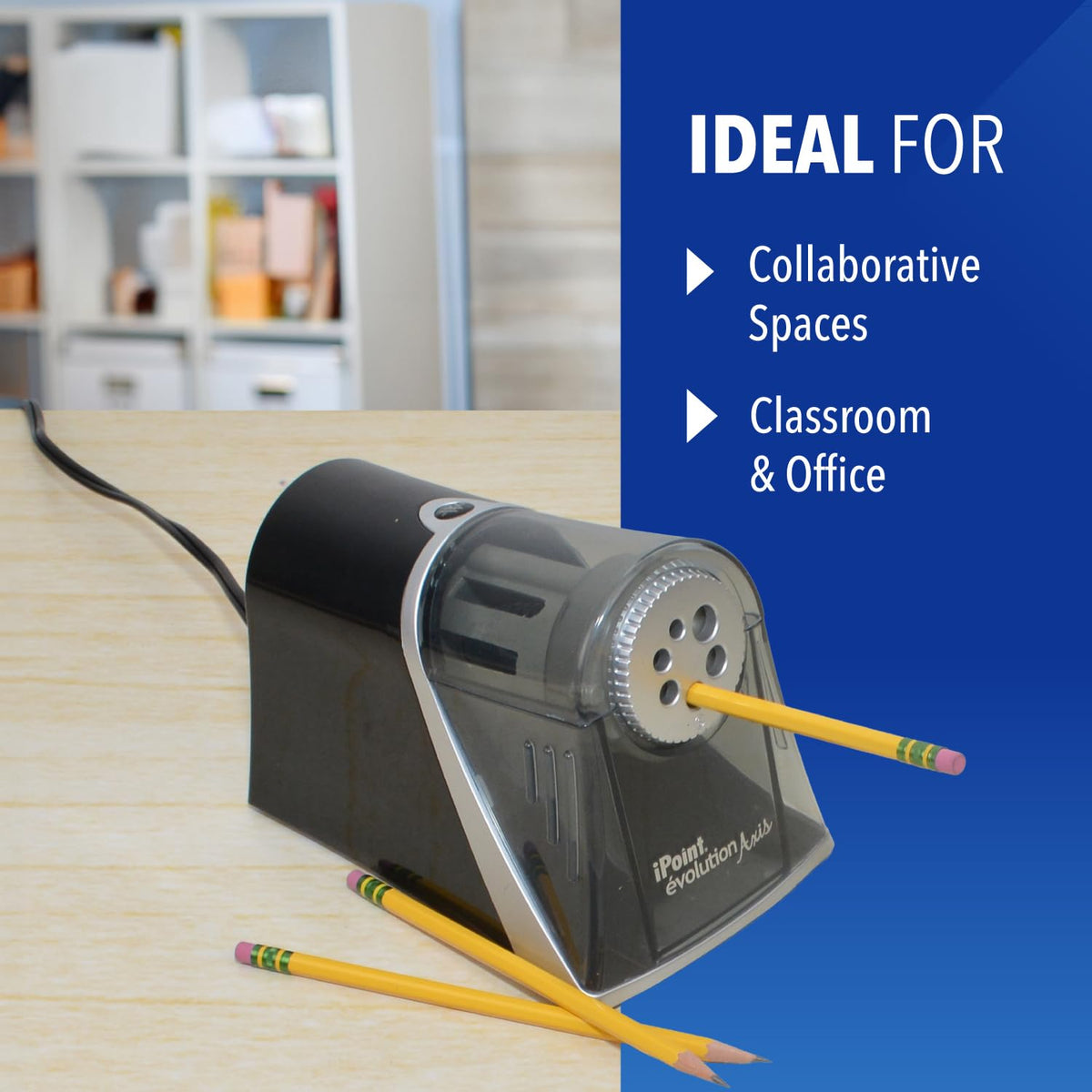iPoint Evolution Axis Heavy Duty Electric Pencil Sharpener for Classroom by Westcott – Pack of 1, Plastic, Black/Grey, Model ACM15509