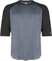 Badger Performance 3/4 Sleeve Raglan-Sleeve Baseball T-Shirt 4133 Graphite/Black 4XL