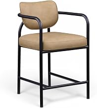 Meridian Furniture 77067Tan-C Serava Collection Modern | Contemporary Counter Stool with Soft Vegan Leather, Matte Iron Frame, Tan