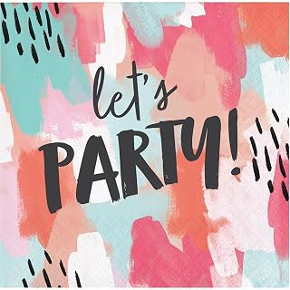 Creative Converting 330007 5 x 5 in. Brush Strokes Lets Party Beverage Paper Napkins, 24 Count