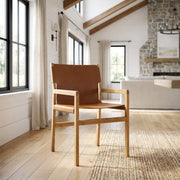 Leather-Upholstered Dining Chair with Armrests by Furnifact – Leather, Chestnut Tan