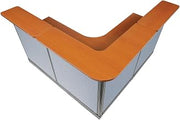 Global Industrial 80"W x 80"D x 46"H L-Shaped Reception Station with Raceway, Cherry Counter/Blue Panel