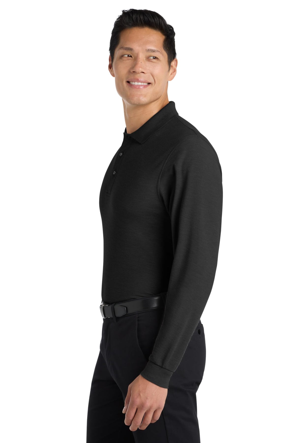Unisex Tall Silk Touch Long Sleeve Polo Black by Port Authority – X-Large Tall, Silk, Black, Model SNM-812752